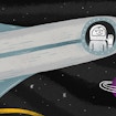 Digital illustration of an astronaut in a rocket