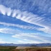 Thin wispy cirrus clouds float in the sky.