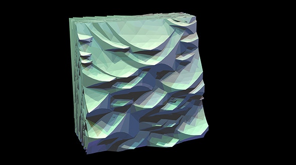 A ridgy turquoise rectangular prism floating with a black background