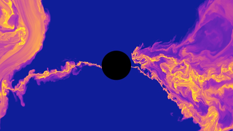 A snapshot from a simulation of how the magnetic fields of a black hole can create intense flares.