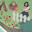 girl sitting by a fence reading