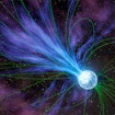 A visualization shows a giant flare erupting from a magnetized star called a magnetar.