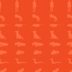 A digital illustration consisting of eight rows of silhouettes of a different organism against a solid background. From top to bottom and first to last, there is one row each for different groups of animals, including humans, a marsupial-like animal, mice, dogs, fish, insects, snakes, and an unidentified animal in the eighth row cut off by the frame of the image.