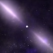 An artist's illustration of a pulsar showing the two beams of radio waves emanating from the star's poles.