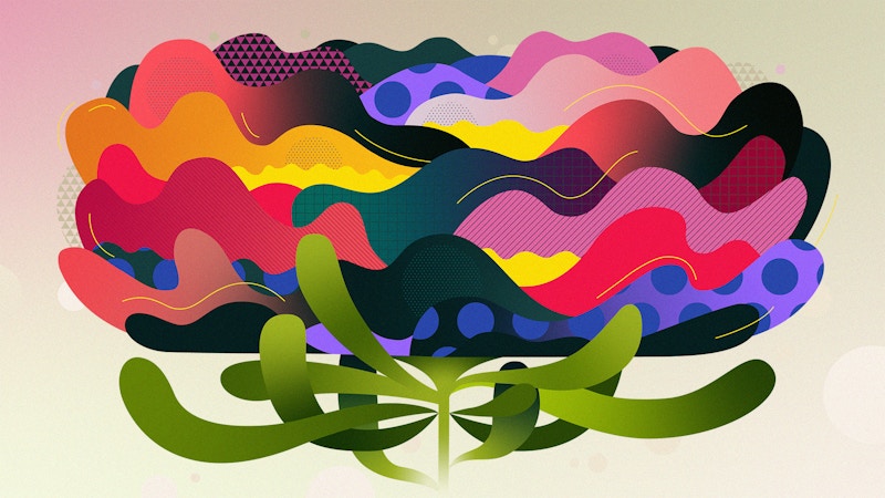 An illustration of various waves shaped to look like the petals of a flower.