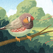 bird perched on a branch with a stringed note coming from its beak