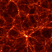 A snapshot of the distribution of dark matter throughout the universe in an AbacusSummit simulation.