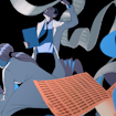 A digital illustration of two scientists observing long scrolls of data emerge from a small device attatched to a rodent's head.