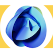 blue round geometric 3D mathematical image with yellow brackets around it